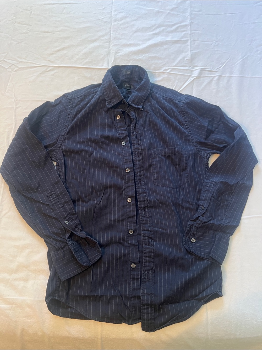 J. Crew Navy Pinstripe Cotton Button-Down Shirt